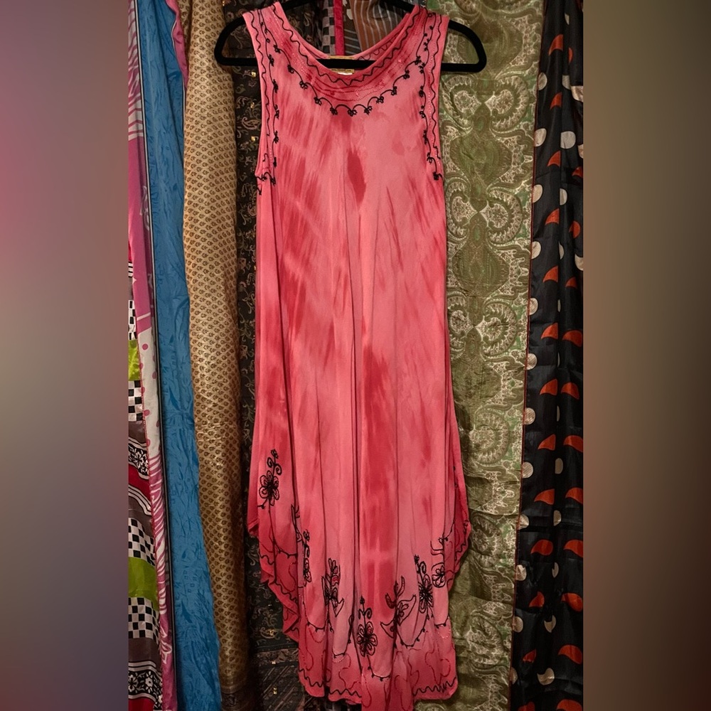 Ingear Pink Tie-Dye Maxi Skirt with Black Accents